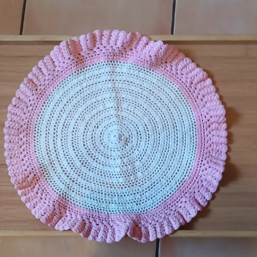 Vintage Handcrafted Pink and White Crochet Kitchen Doily